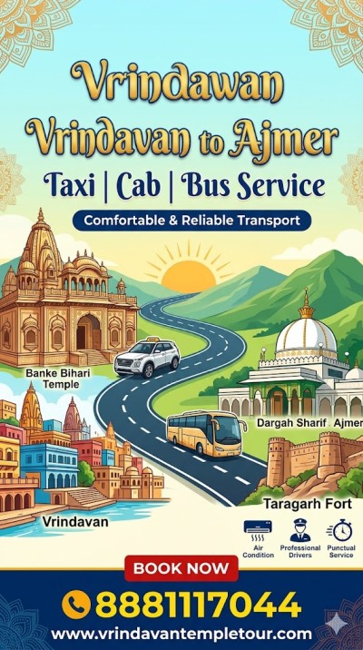 Vrindavan to Ajmer Taxi | Cab | Bus Service