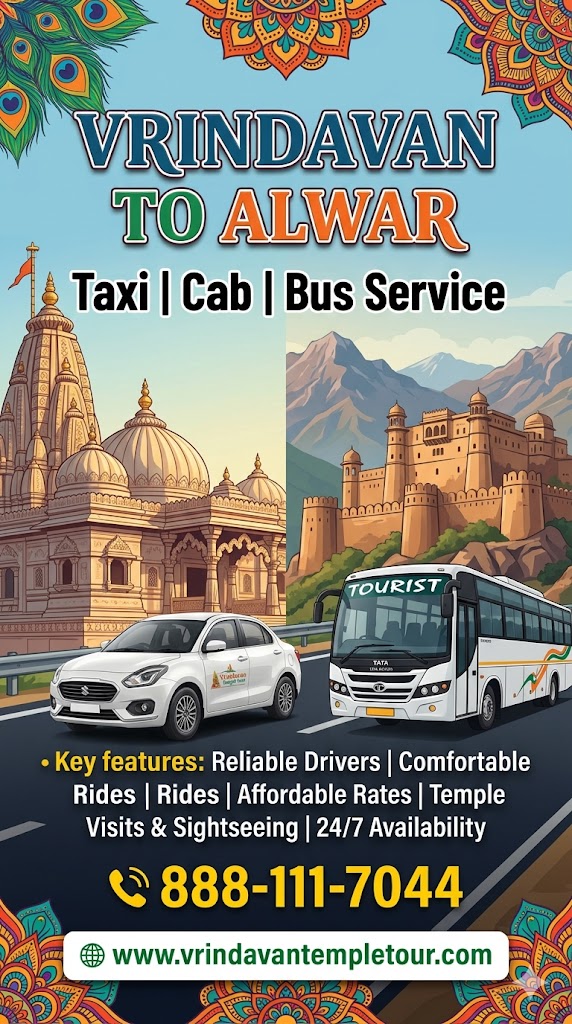 Vrindavan to Alwar Taxi | Cab | Bus Service