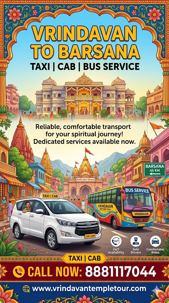 Vrindavan to Barsana Taxi | Cab | Bus