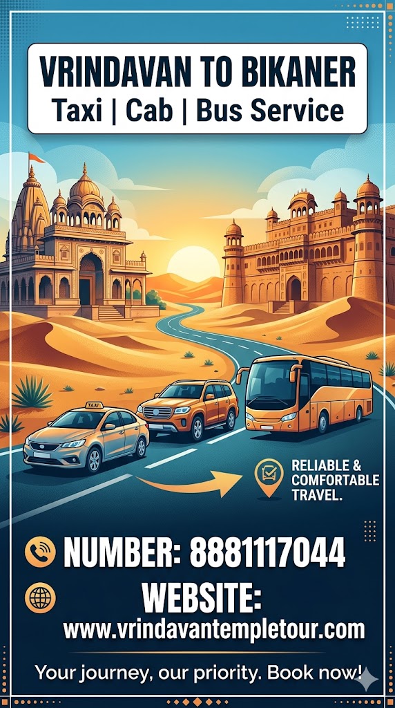 Vrindavan to Bikaner Taxi | Cab | Bus Service