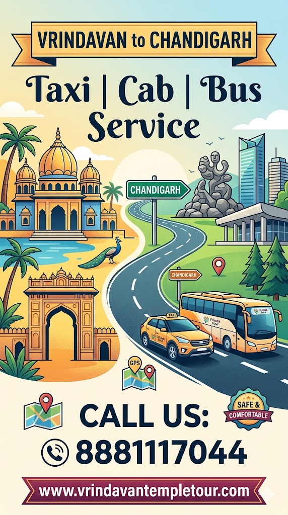 Vrindavan to Chandigarh Taxi | Cab | Bus Service