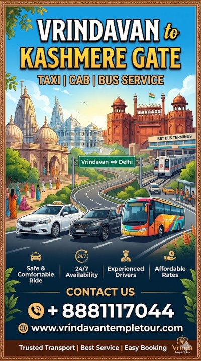 Vrindavan to Kashmere Gate Taxi | Cab | Bus Service