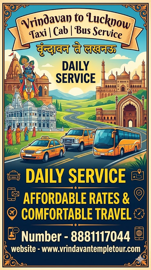 Vrindavan to Lucknow Taxi | Cab | Bus Service