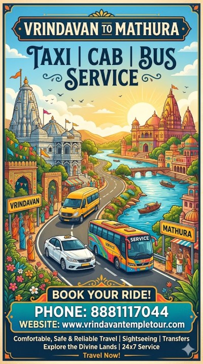 Vrindavan to Mathura Taxi | Cab | Bus Service
